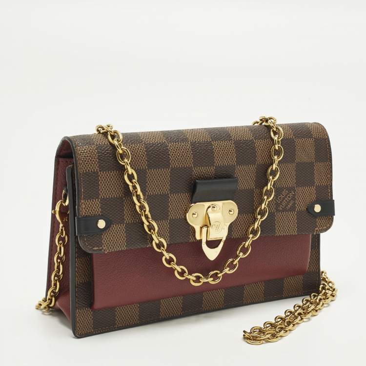 Pre Owned Louis Vuitton Vavin Bordeaux Damier Ebene Canvas Wallet On Chain