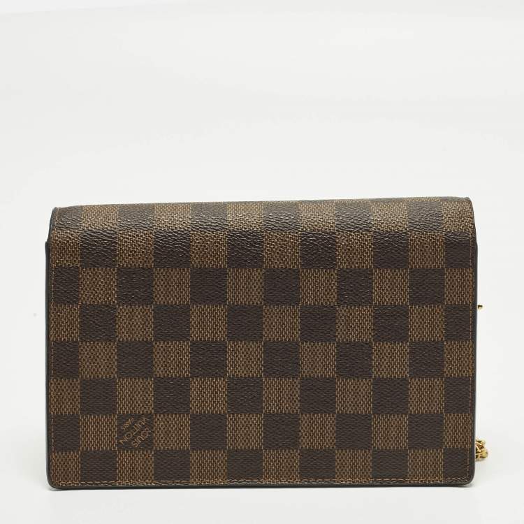 Pre Owned Louis Vuitton Vavin Bordeaux Damier Ebene Canvas Wallet On Chain