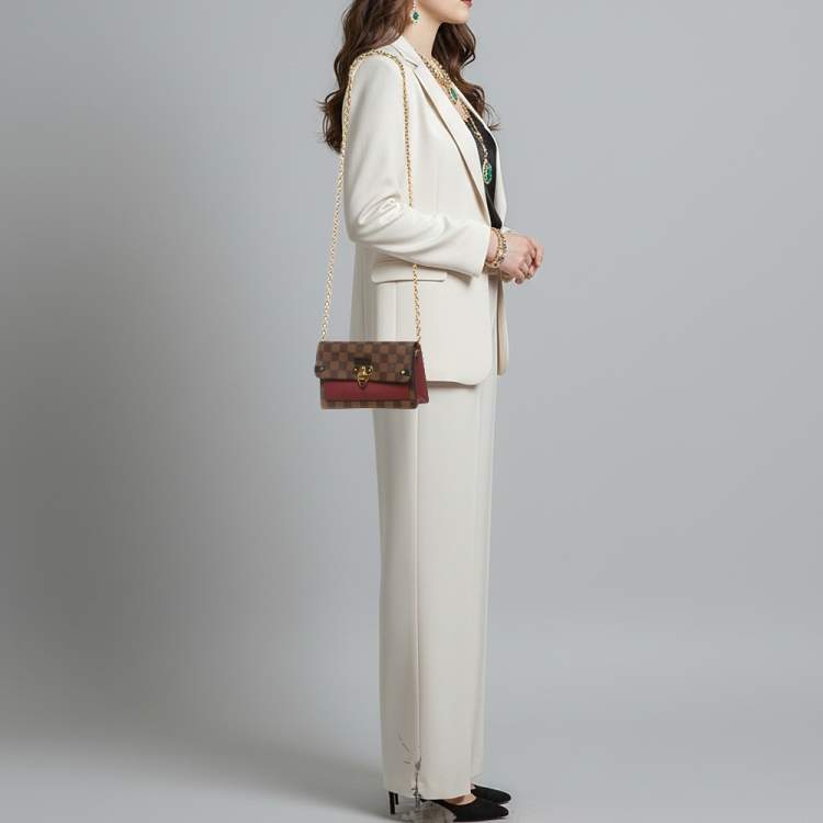 Pre Owned Louis Vuitton Vavin Bordeaux Damier Ebene Canvas Wallet On Chain