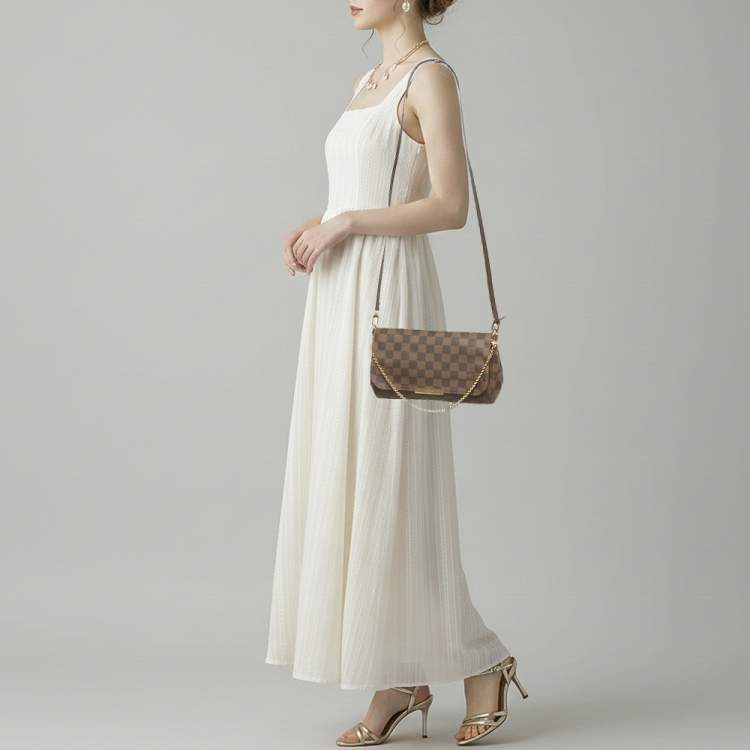 Pre Owned Louis Vuitton Favorite MM Damier Ebene Canvas Shoulder Bag