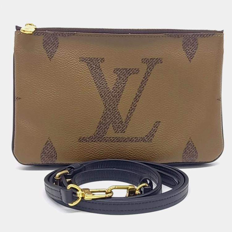 Pre Owned Louis Vuitton Brown Coated Canvas Pochette Double Zip