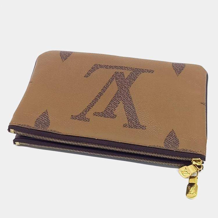 Pre Owned Louis Vuitton Brown Coated Canvas Pochette Double Zip