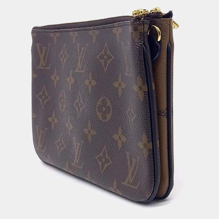 Pre Owned Louis Vuitton Brown Coated Canvas Pochette Double Zip