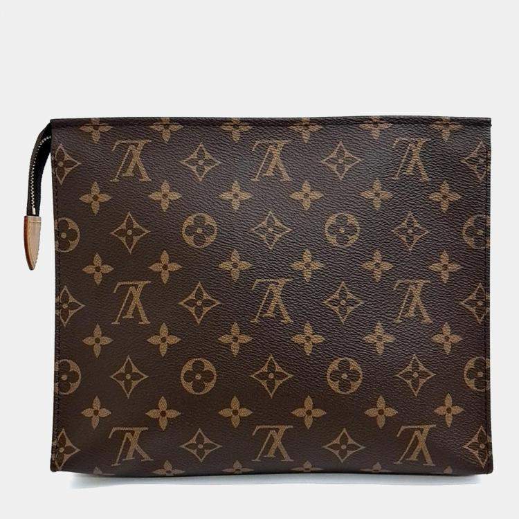 Pre Owned Louis Vuitton Brown Coated Canvas Monogram Pochette Toilette 26