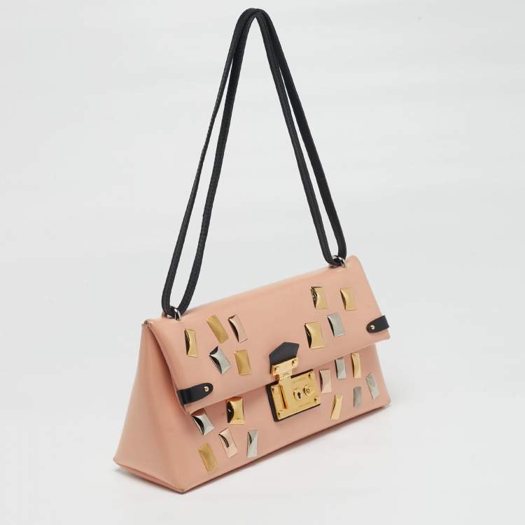 Pre Owned Louis Vuitton Glazed Leather Peach/Black Sac Triangle PM Bag