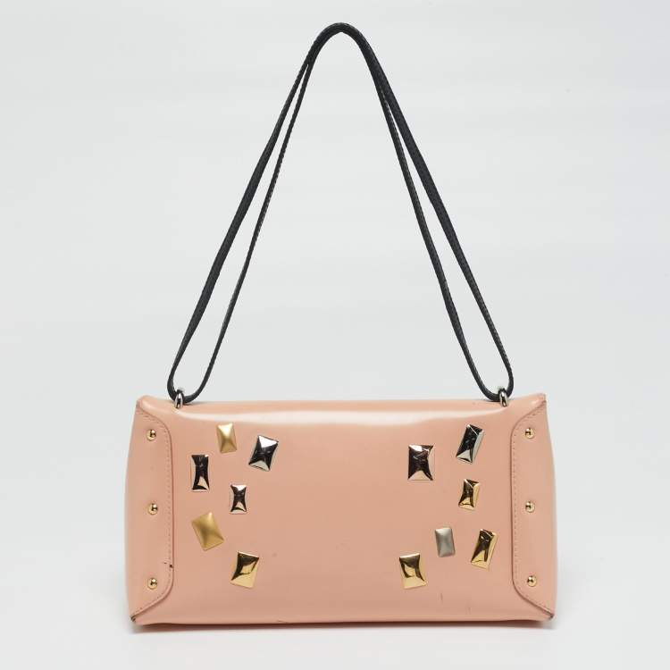 Pre Owned Louis Vuitton Glazed Leather Peach/Black Sac Triangle PM Bag