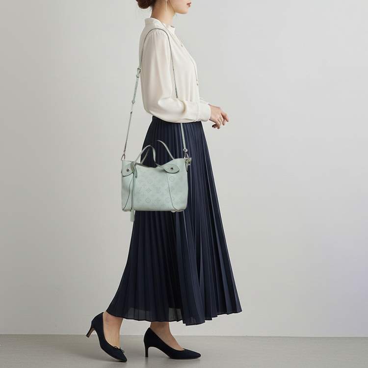 Pre Owned Louis Vuitton Hina PM Vert Lagoon Monogram Mahina Leather Bag