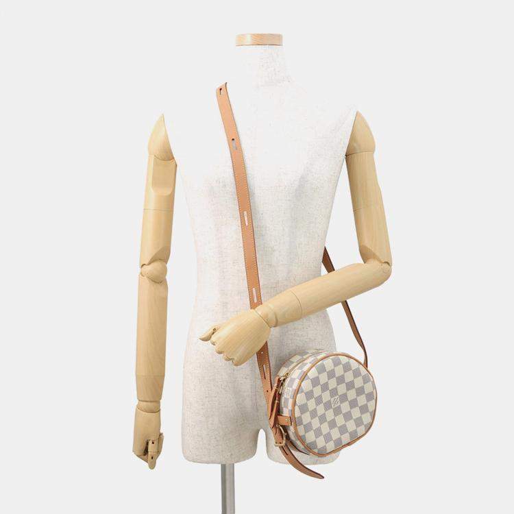 Pre Owned Louis Vuitton Boite Chapeau Souple Beige Damier Azur Size Pm