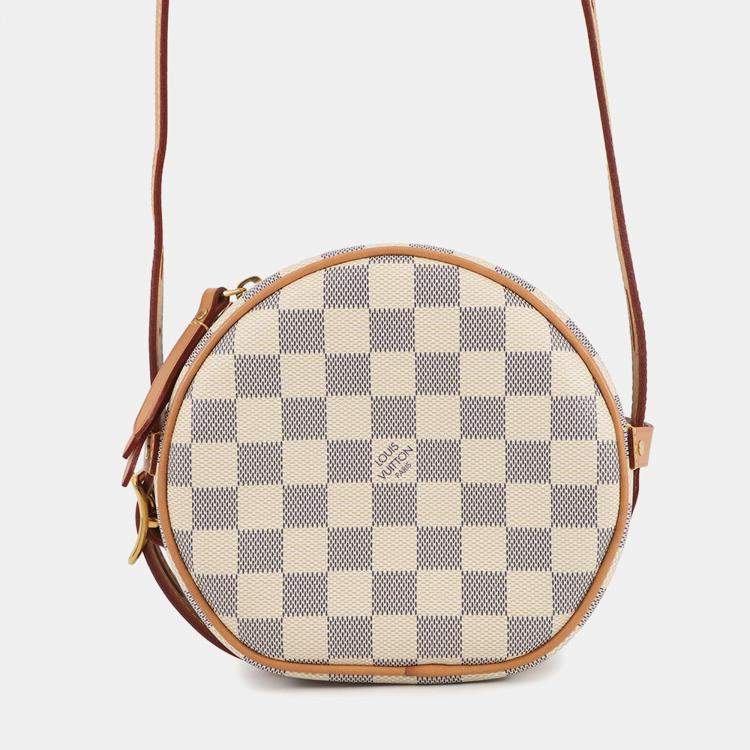 Pre Owned Louis Vuitton Boite Chapeau Souple Beige Damier Azur Size Pm