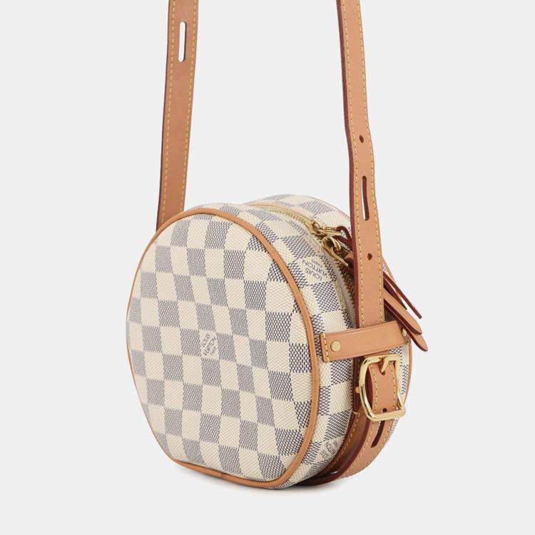 Pre Owned Louis Vuitton Boite Chapeau Souple Beige Damier Azur Size Pm