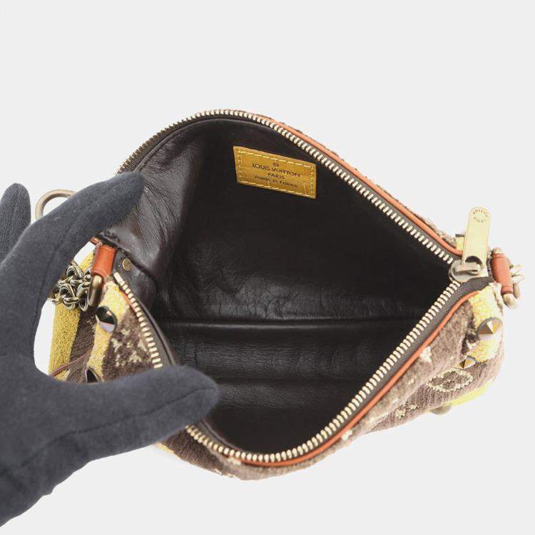 Pre Owned Louis Vuitton Pochette Accessoires Brown/Yellow Monogram Trompe L'Oeil Cotton Pile
