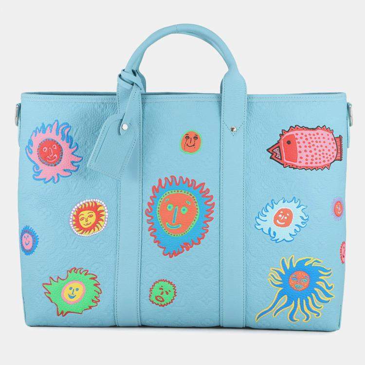 Pre Owned Louis Vuitton Lvxyk Weekend Tote Blue/Multicolor Monogram Taurillon Yayoi Kusama