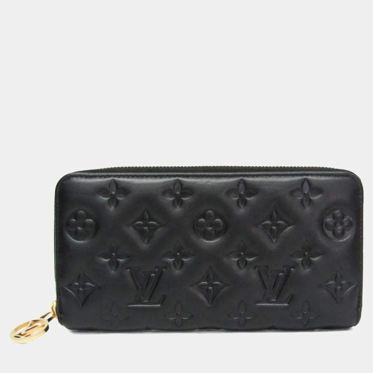 Pre Owned Louis Vuitton Coussin Zippy Wallet Lamb Leather Long Wallet bi-fold Black