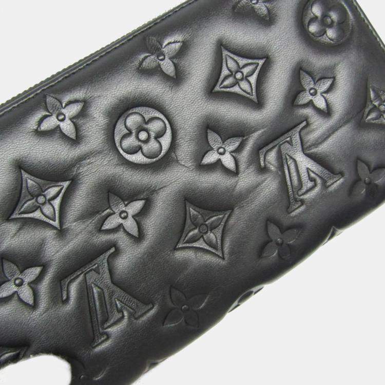Pre Owned Louis Vuitton Coussin Zippy Wallet Lamb Leather Long Wallet bi-fold Black