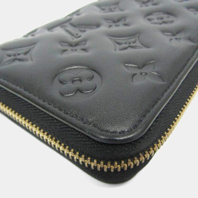 Pre Owned Louis Vuitton Coussin Zippy Wallet Lamb Leather Long Wallet bi-fold Black