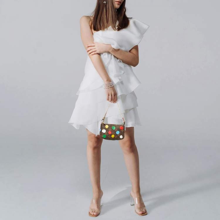 Pre Owned Louis Vuitton x Yayoi Kusama Pochette Accessoires Mini Painted Dots Monogram Canvas Clutch
