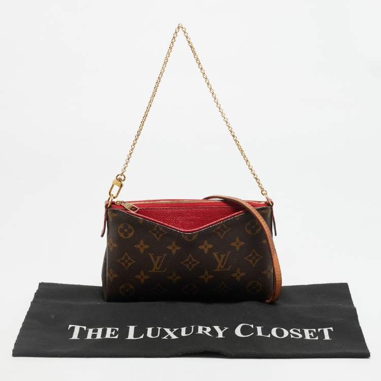 Pre Owned Louis Vuitton Pallas Cherry Monogram Canvas Chain Clutch