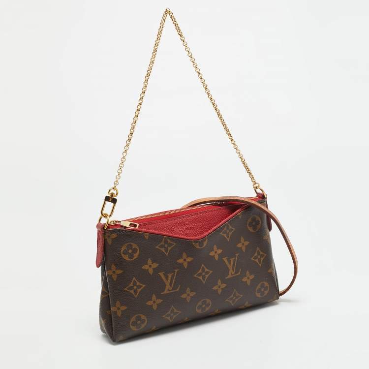 Pre Owned Louis Vuitton Pallas Cherry Monogram Canvas Chain Clutch