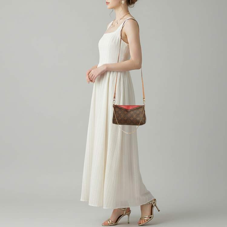 Pre Owned Louis Vuitton Pallas Cherry Monogram Canvas Chain Clutch