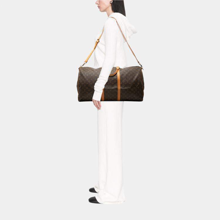Pre Owned Louis Vuitton Brown Monogram Keepall Bandouliere 60