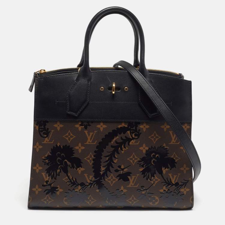 Pre Owned Louis Vuitton Blossom City Steamer MM Black Monogram Canvas and Leather Bag