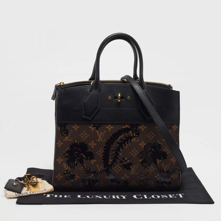 Pre Owned Louis Vuitton Blossom City Steamer MM Black Monogram Canvas and Leather Bag