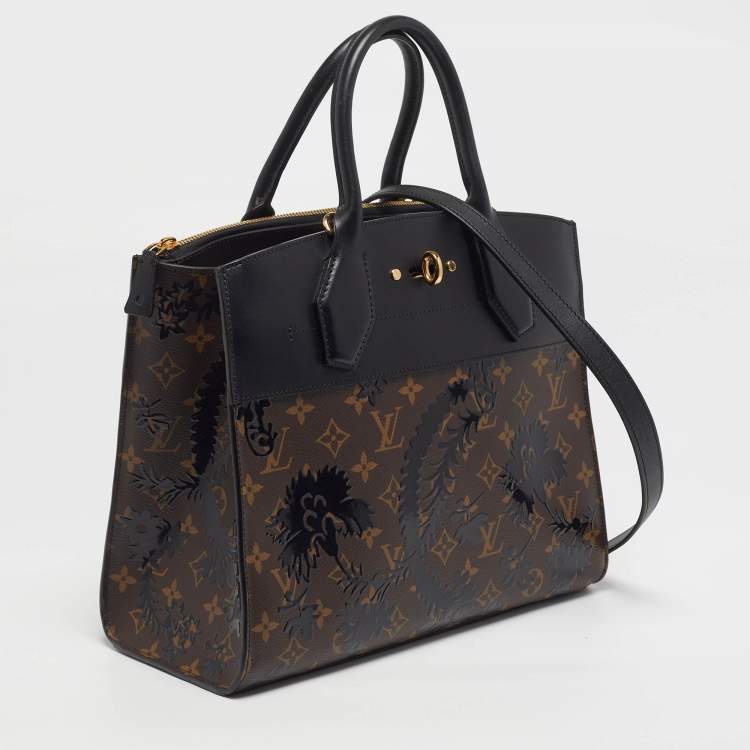 Pre Owned Louis Vuitton Blossom City Steamer MM Black Monogram Canvas and Leather Bag