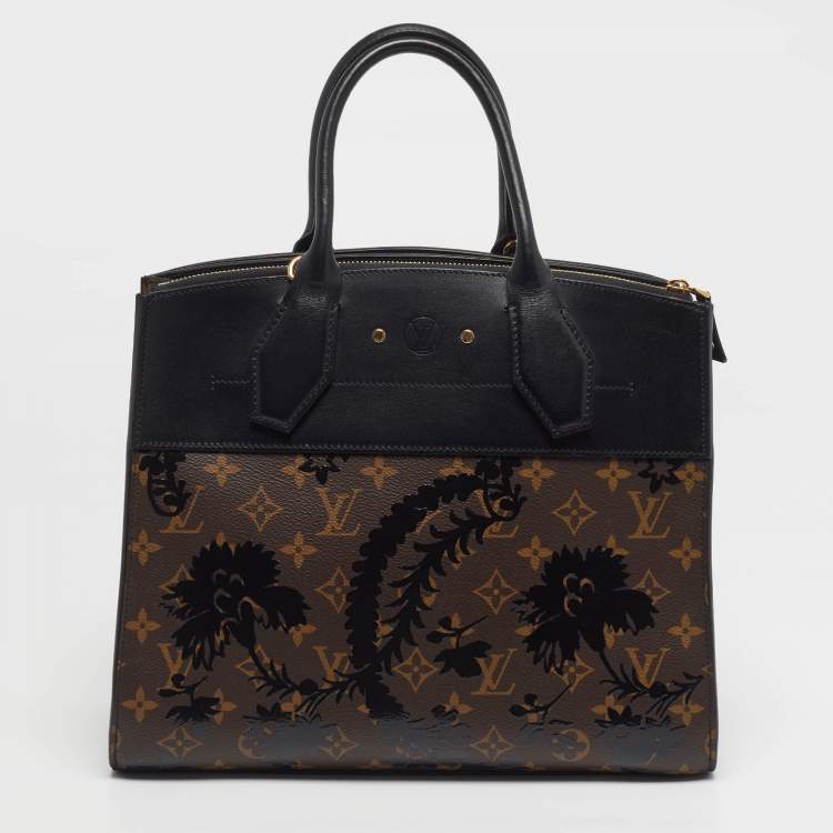Pre Owned Louis Vuitton Blossom City Steamer MM Black Monogram Canvas and Leather Bag