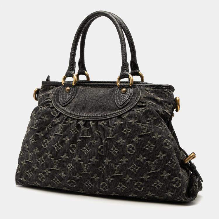 Pre Owned Louis Vuitton Black Monogram Denim Neo Cabby MM