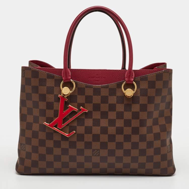 Pre Owned Louis Vuitton LV Riverside Brown/Red Damier Ebene Canvas and Leather Bag