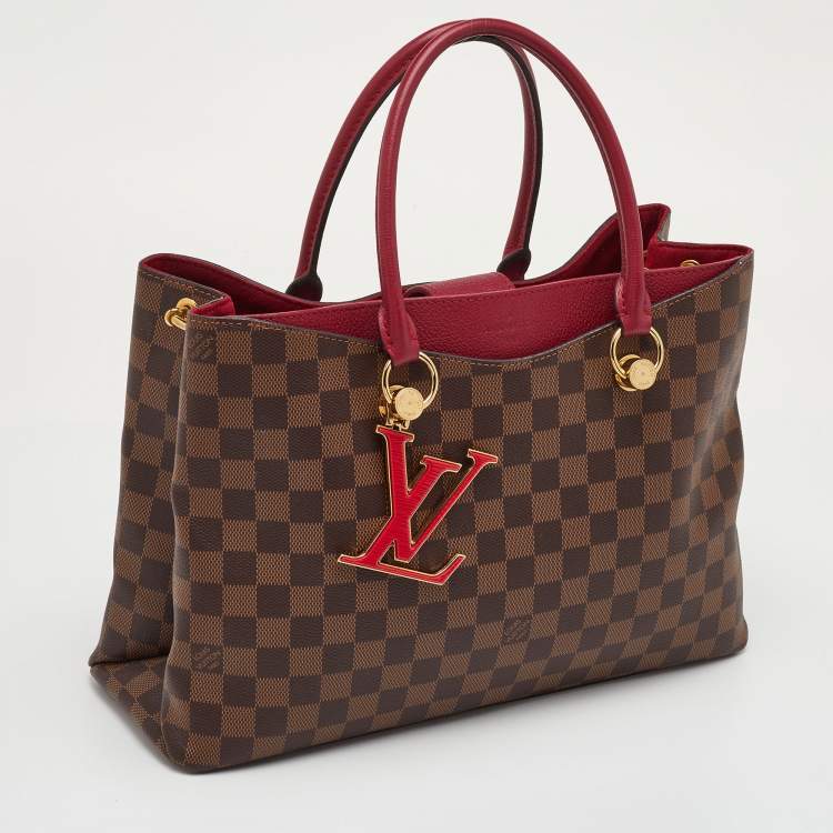 Pre Owned Louis Vuitton LV Riverside Brown/Red Damier Ebene Canvas and Leather Bag