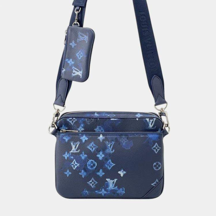مملوكة مسبقًا Louis Vuitton Blue Monogram Ink Watercolor Trio Messenger