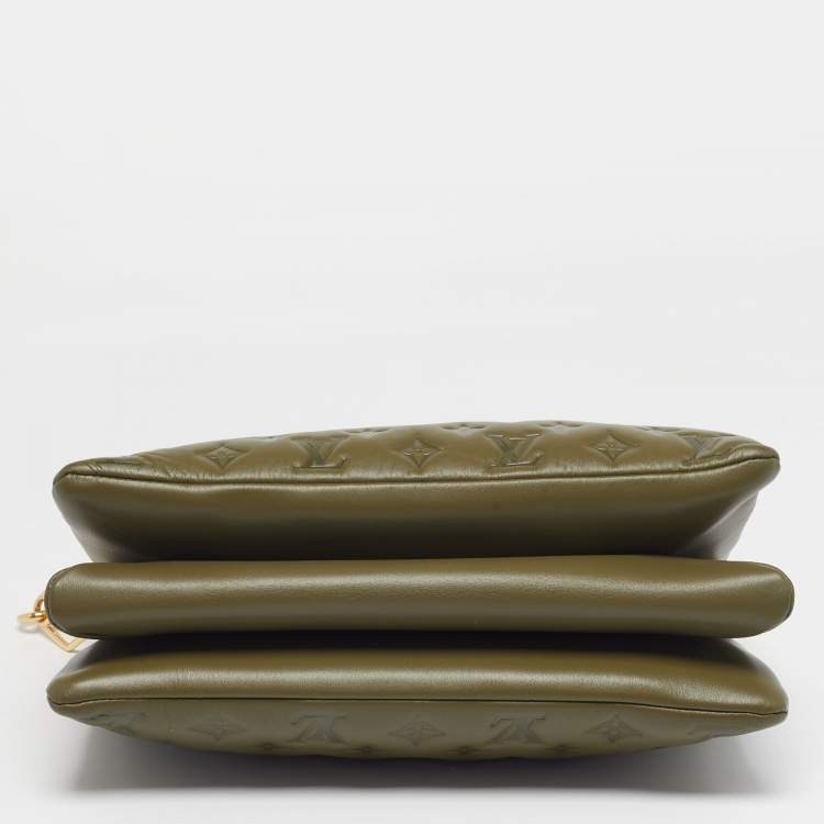 Pre Owned Louis Vuitton Coussin MM Khaki Monogram Embossed Leather Shoulder Bag