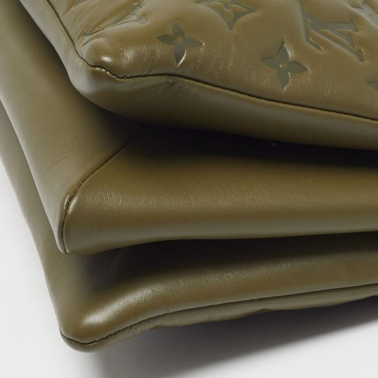 Pre Owned Louis Vuitton Coussin MM Khaki Monogram Embossed Leather Shoulder Bag