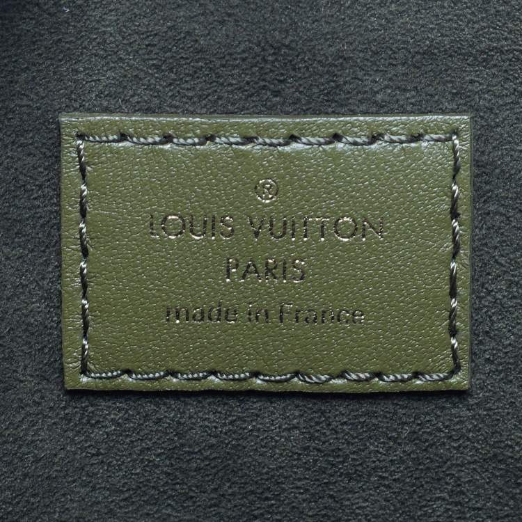 Pre Owned Louis Vuitton Coussin MM Khaki Monogram Embossed Leather Shoulder Bag