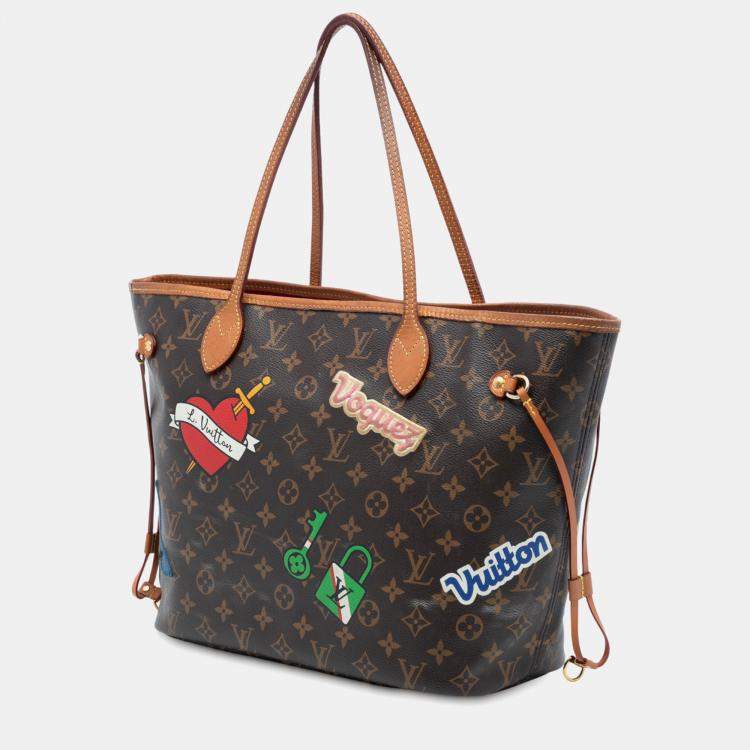 Pre Owned Louis Vuitton Brown Monogram Patches Neverfull MM