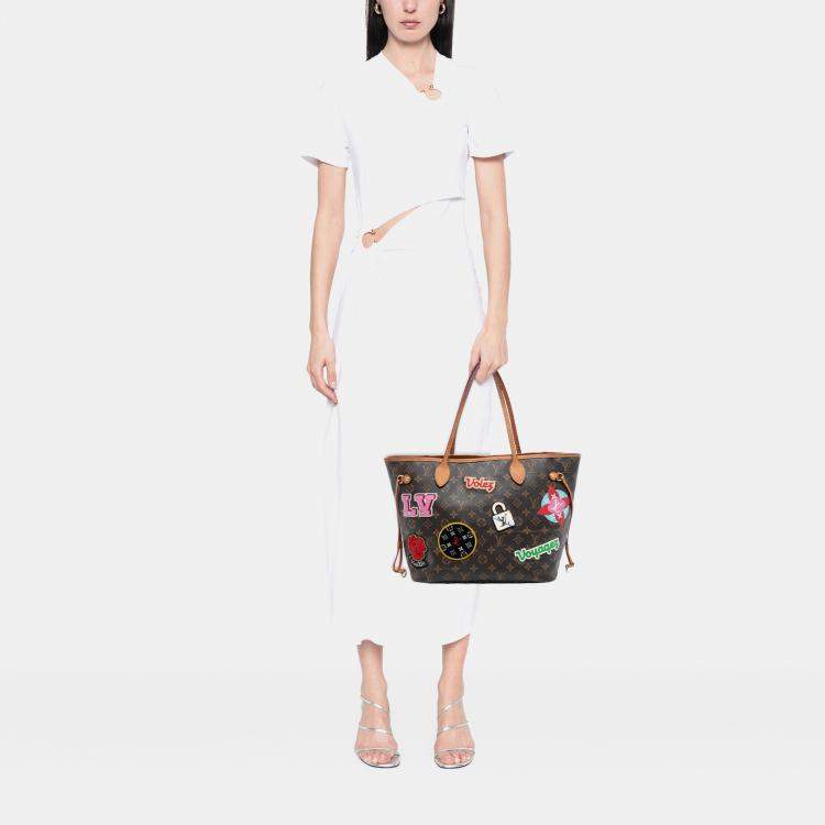 Pre Owned Louis Vuitton Brown Monogram Patches Neverfull MM