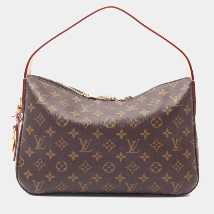 Pre Owned Louis Vuitton Slouchy PM Shoulder Bag In Coated Canvas And Leather With Monogram Design Brown