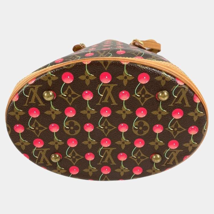 Pre Owned Louis Vuitton Monogram Cherry Bucket Pm Canvas Design Brown.