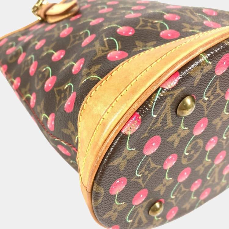 Pre Owned Louis Vuitton Monogram Cherry Bucket Pm Canvas Design Brown.