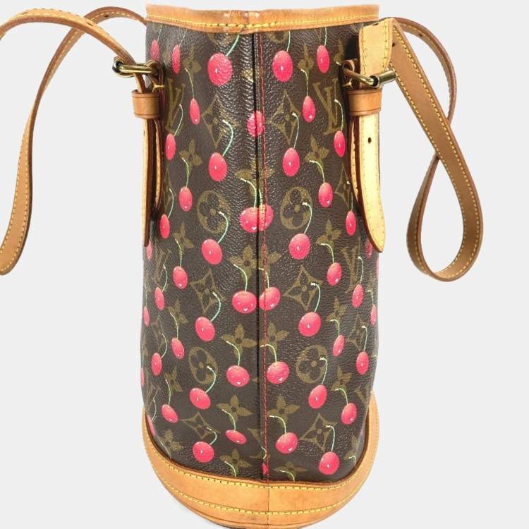 Pre Owned Louis Vuitton Monogram Cherry Bucket Pm Canvas Design Brown.