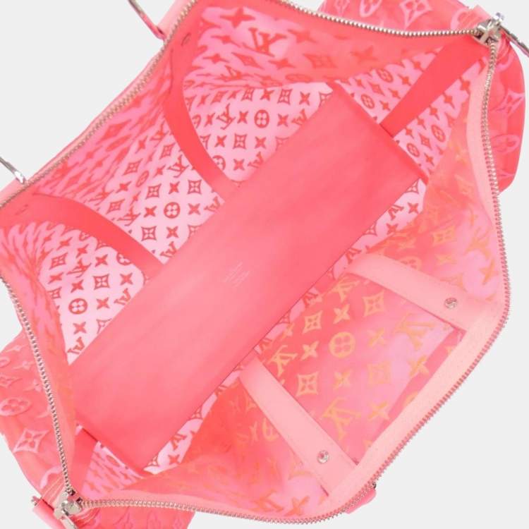 Pre Owned Louis Vuitton Pink Monogram See-Through Keepall Bandouliere 50Cm Boston Bag