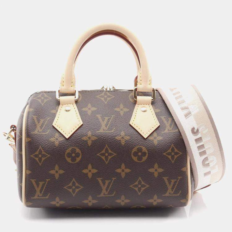 Pre Owned Louis Vuitton Speedy Bandouliere 20 Handbag Coated Canvas And Leather Monogram Brown