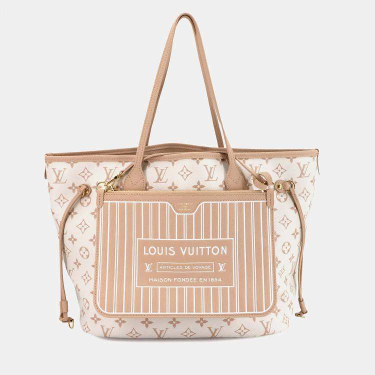 Pre Owned Louis Vuitton Neverfull Inside Out Mm Tote Bag In Monogram Dune Leather With Hazelnut Pattern