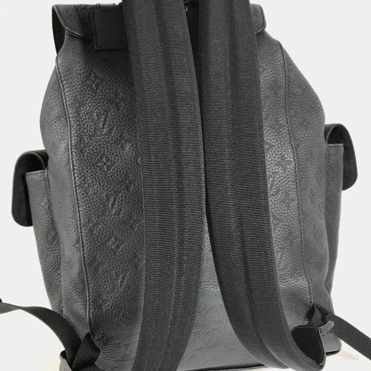 Pre Owned Louis Vuitton Taurillon Monogram Christopher Mm Backpack In Leather Noir Black
