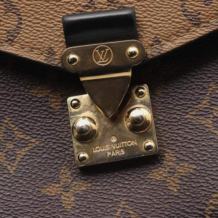 Pre Owned Louis Vuitton Metis Mm Pochette Handbag Coated Canvas And Leather Monogram Reverse Brown Black