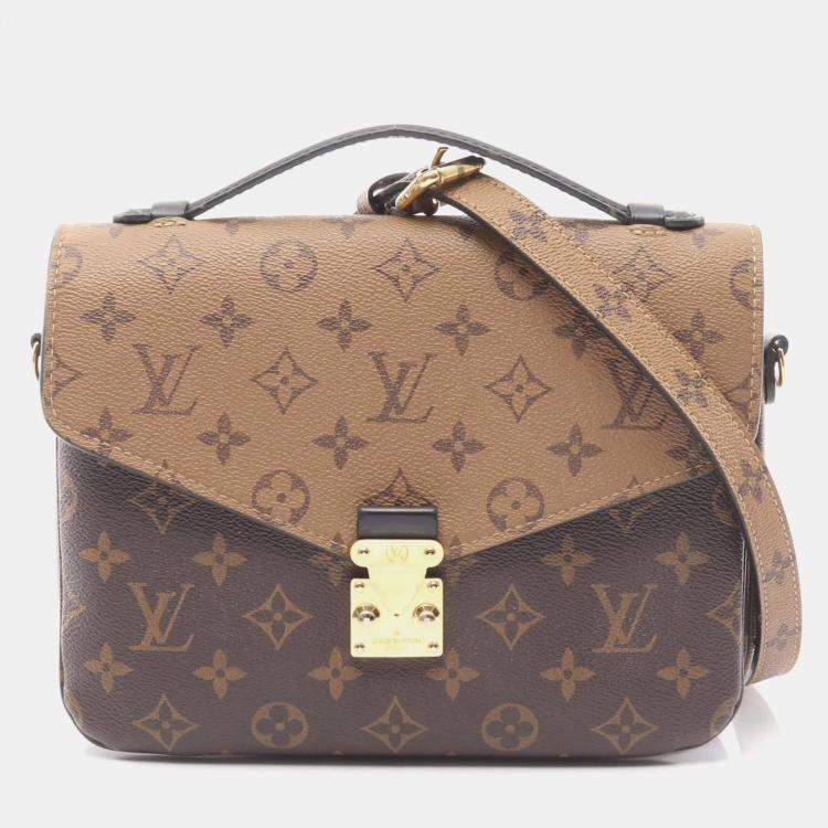 Pre Owned Louis Vuitton Metis Mm Pochette Handbag Coated Canvas And Leather Monogram Reverse Brown Black