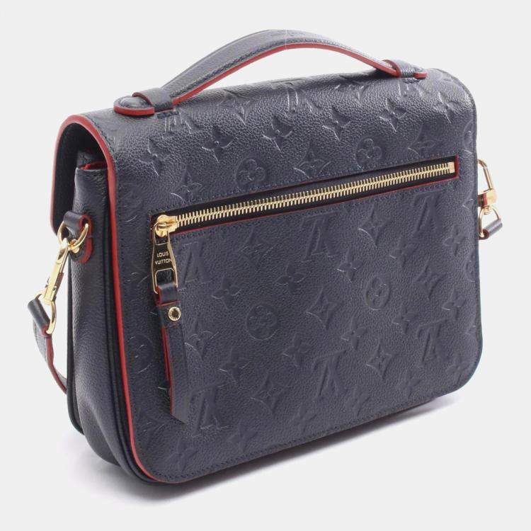 Pre Owned Louis Vuitton Metis Pochette Handbag In Monogram Empreinte Leather Navy Blue
