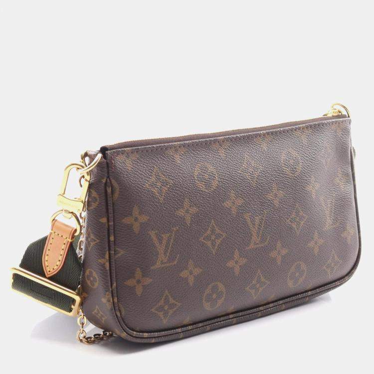Pre Owned Louis Vuitton Multi Pochette Accessoires Monogram Khaki Shoulder Bag Coated Canvas And Leather Brown Khaki