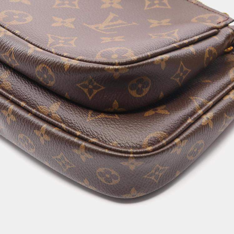 Pre Owned Louis Vuitton Multi Pochette Accessoires Monogram Khaki Shoulder Bag Coated Canvas And Leather Brown Khaki